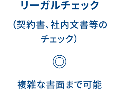 リーガルチェック(契約書、社内文書等のチェック) ◎ 複雑な書面まで可能