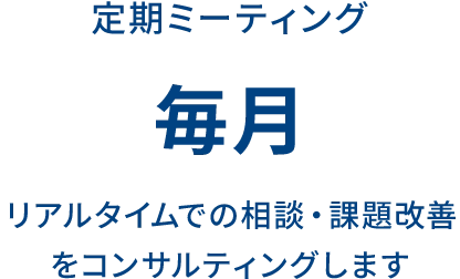 定期ミーティング 毎月 リアルタイムでの相談・課題改善をコンサルティングします