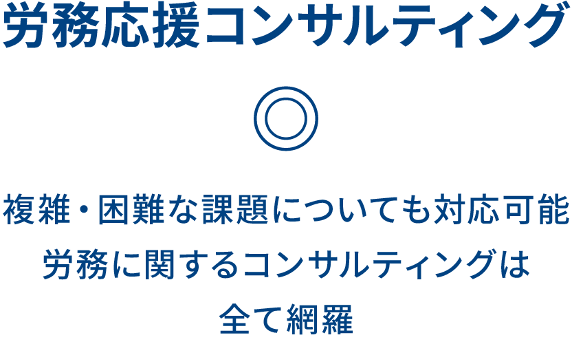 労務応援コンサルティング ◎ 複雑・困難な課題についても対応可能 労務に関するコンサルティングは全て網羅