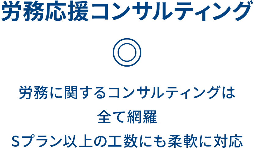 労務応援コンサルティング ◎ 労務に関するコンサルティングは全て網羅Sプラン以上の工数にも柔軟に対応